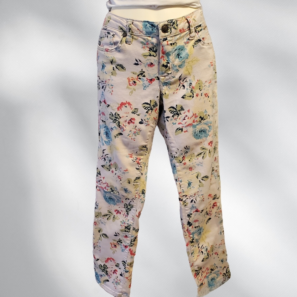Jessica Simpson Floral Skinny Jeans White Multicolor Print Low‎ Rise Size 29